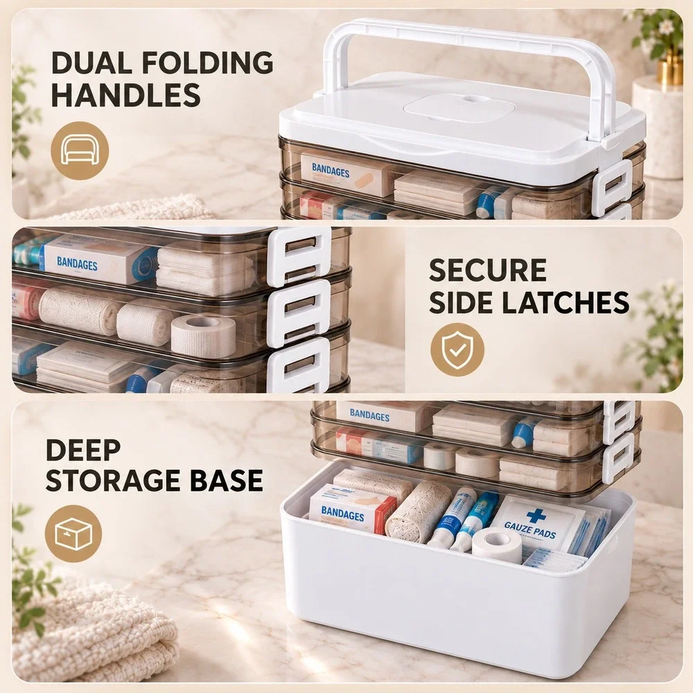 5 Tier Large Medicine Storage Box Organizer Portable First Aid kit Box Sewing